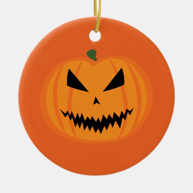 Halloween pumpkin Jack O'lantern face black orange Ceramic Ornament (Front)