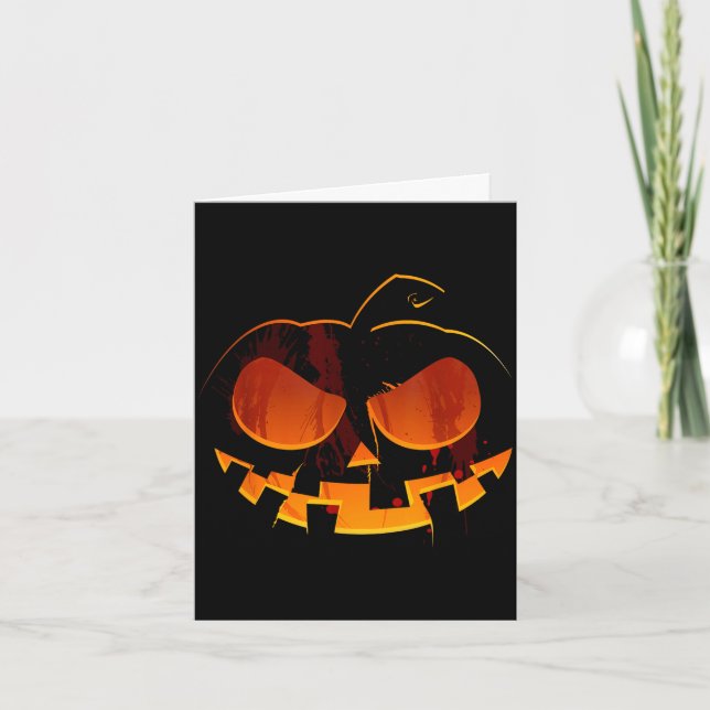 Halloween pumpkin jackolantern funny scary face card (Front)