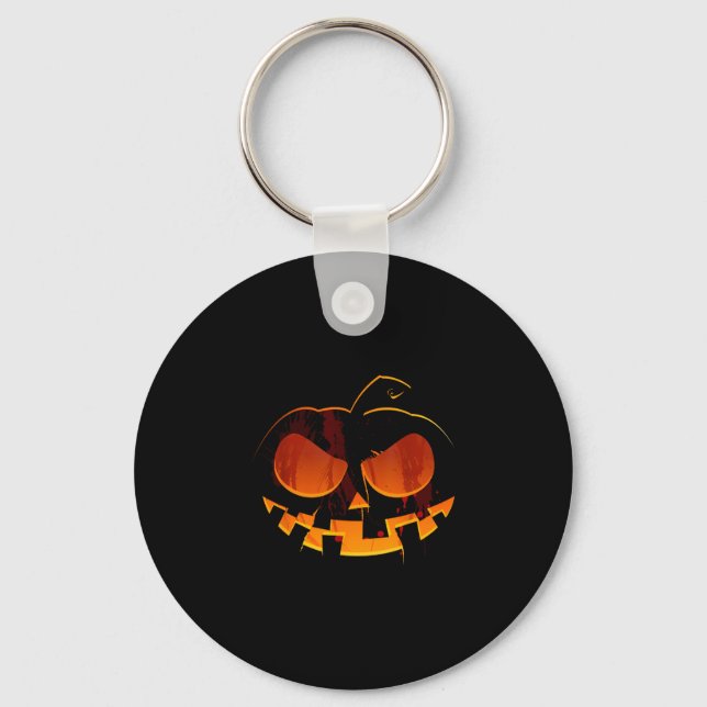 Halloween pumpkin jackolantern funny scary face key ring (Front)