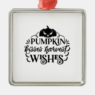 Halloween Pumpkin Kisses Harvest Wishes Birthday Metal Ornament