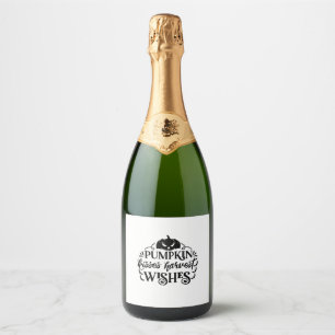 Halloween Pumpkin Kisses Harvest Wishes Birthday Sparkling Wine Label