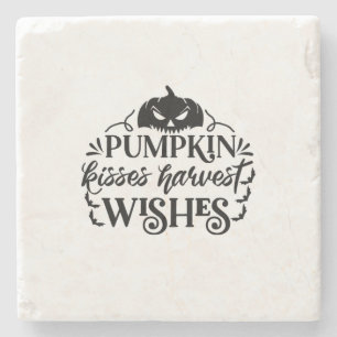 Halloween Pumpkin Kisses Harvest Wishes Birthday Stone Coaster