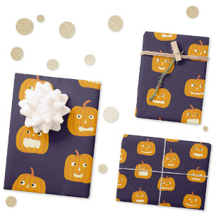 Halloween Pumpkin Lantern Pattern Wrapping Paper Sheet
