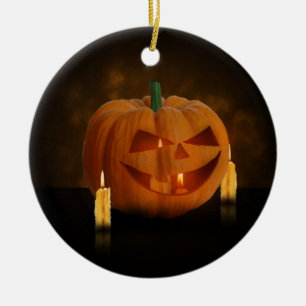 Halloween Pumpkin Lantern with Candles Ceramic Tree Decoration