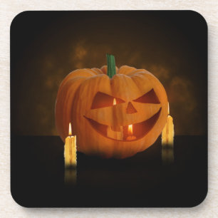 Halloween Pumpkin Lantern with Candles Coaster