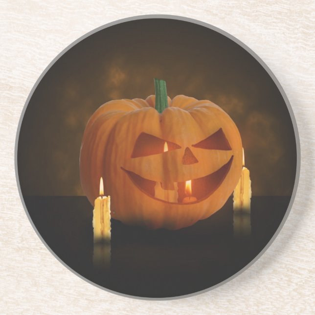 Halloween Pumpkin Lantern with Candles Coaster (Front)