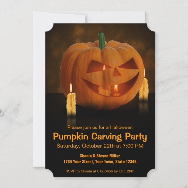 Halloween Pumpkin Lantern with Candles Invitation (Front)