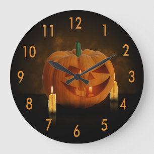 Halloween Pumpkin Lantern with Candles Large Clock