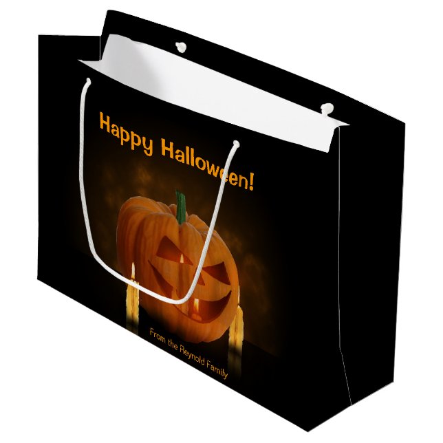 Halloween Pumpkin Lantern with Candles Large Gift Bag (Front Angled)