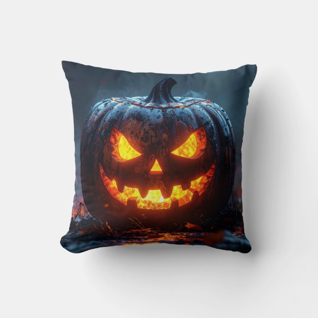 Halloween pumpkin lantern with glowing eyes, dark  cushion (Front)