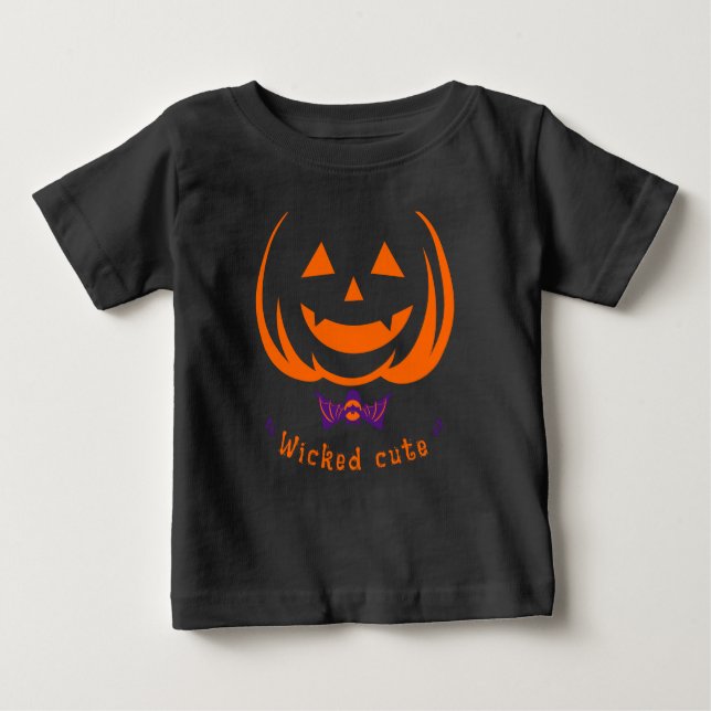 Halloween pumpkin lazy costume wicked cute baby T-Shirt (Front)