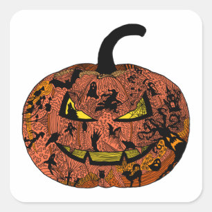 Halloween Pumpkin Line Art Square Sticker