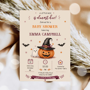Halloween Pumpkin Little Boo Baby Shower Invitation