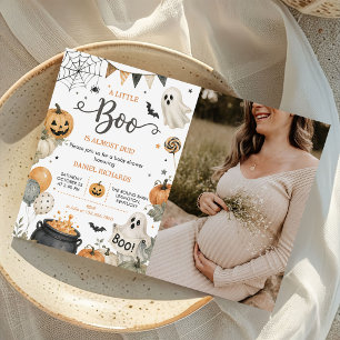Halloween Pumpkin Little Boo Baby Shower Photo Invitation