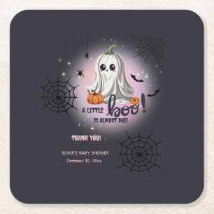 Halloween Pumpkin Little Boo Baby Shower Square Paper Coaster