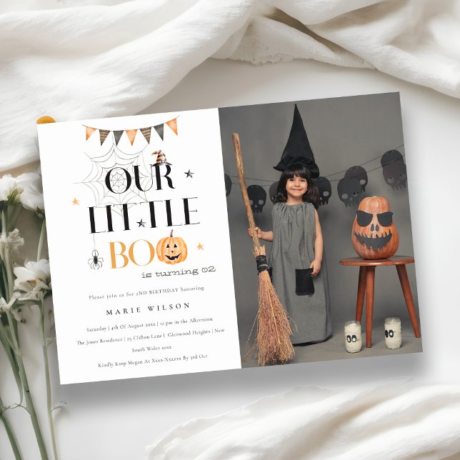 Halloween Pumpkin Little Boo Photo Birthday Invite (Creator Uploaded)