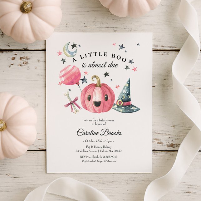 Halloween Pumpkin Little Boo Pink Baby Shower Invitation (Creator Uploaded)