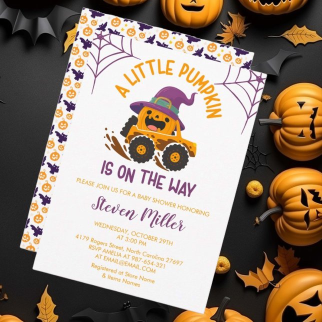  Halloween Pumpkin Monster Truck Baby Shower Invitation (Creator Uploaded)