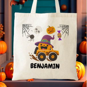 Halloween Pumpkin Monster Truck Treat or Trick Tote Bag