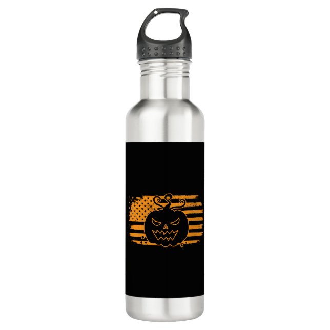 Halloween Pumpkin Monster USA Flag 710 Ml Water Bottle (Front)