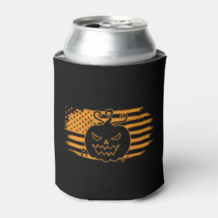 Halloween Pumpkin Monster USA Flag Can Cooler