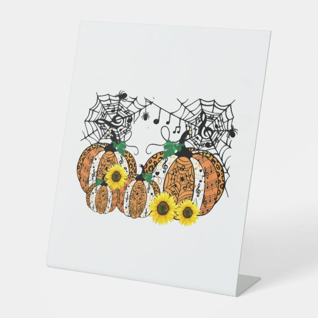 Halloween Pumpkin Music Symbols Music Teacher Pedestal Sign (Front)