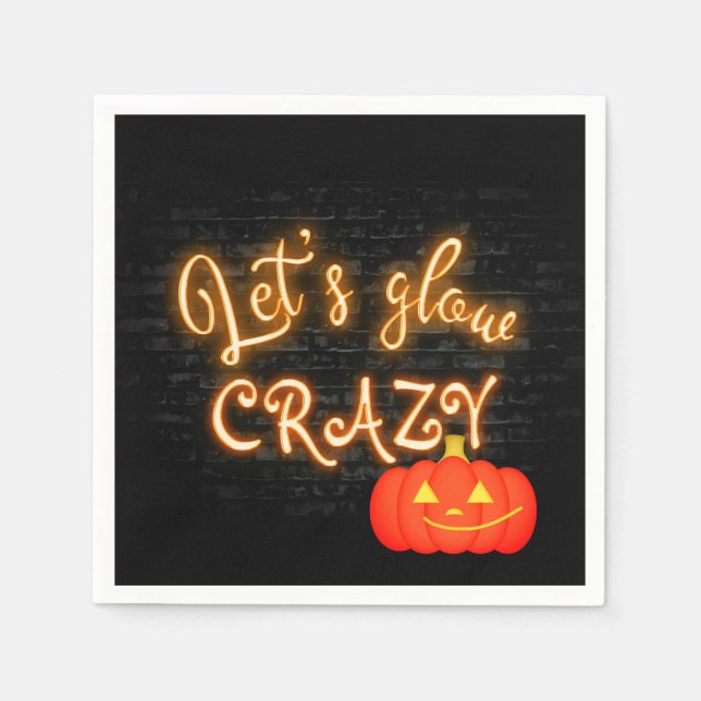 Halloween Pumpkin Neon Sign on Brick Wall Napkin (Front)