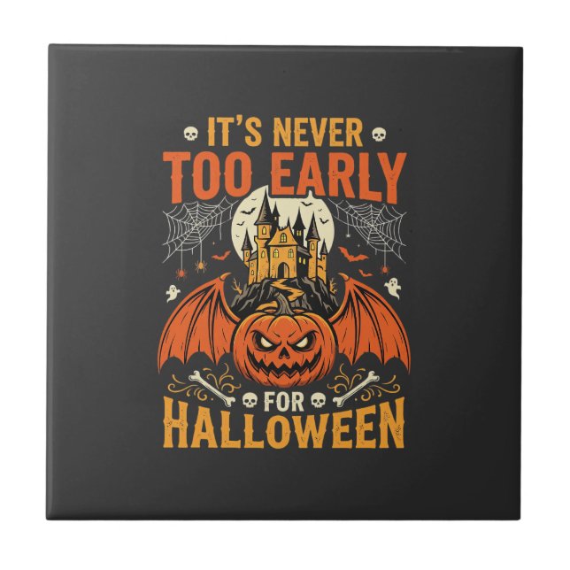 Halloween Pumpkin Never Too Early Castle Graphic_1 Ceramic Tile (Front)
