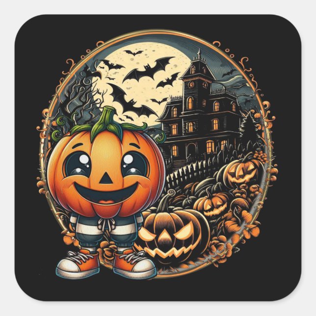 Halloween Pumpkin No 2 Classic Square Stickers (Front)