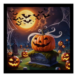 Halloween Pumpkin on a Headstone Poster