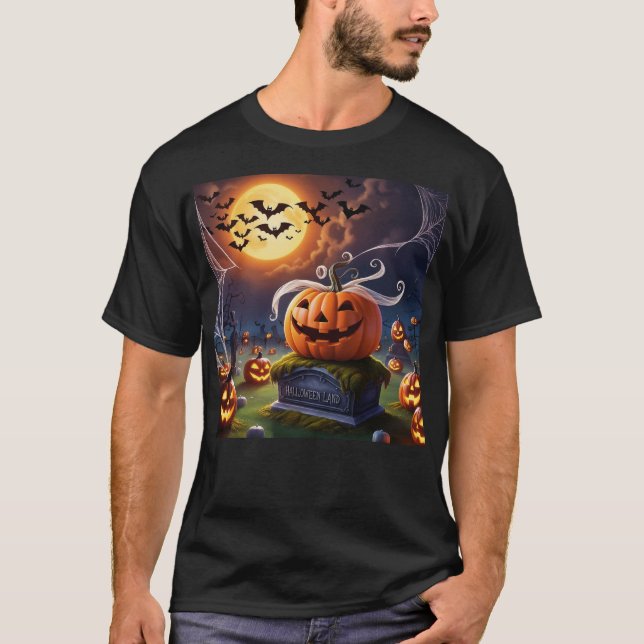 Halloween Pumpkin on a Headstone T-Shirt (Front)