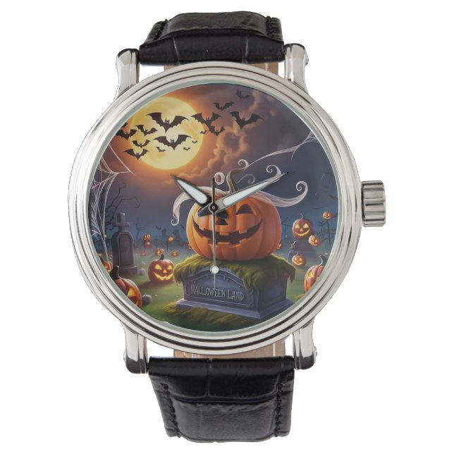 Halloween Pumpkin on a Headstone Watch (Front)