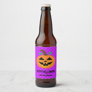 Halloween Pumpkin on Purple Beer Bottle Label Set