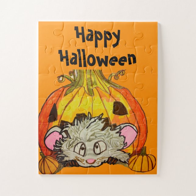 HALLOWEEN PUMPKIN ON TOP OF A MOUSE  JIGSAW PUZZLE (Vertical)