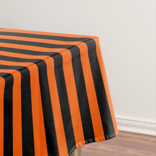 Halloween Pumpkin Orange and Black Stripe Tablecloth (In Situ)