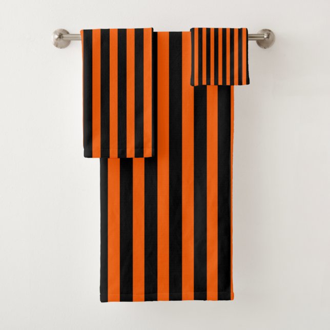 Halloween Pumpkin Orange and Black Striped Towel (Insitu)