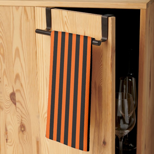 Halloween Pumpkin Orange and Black  Tea Towel (Thirds Fold)