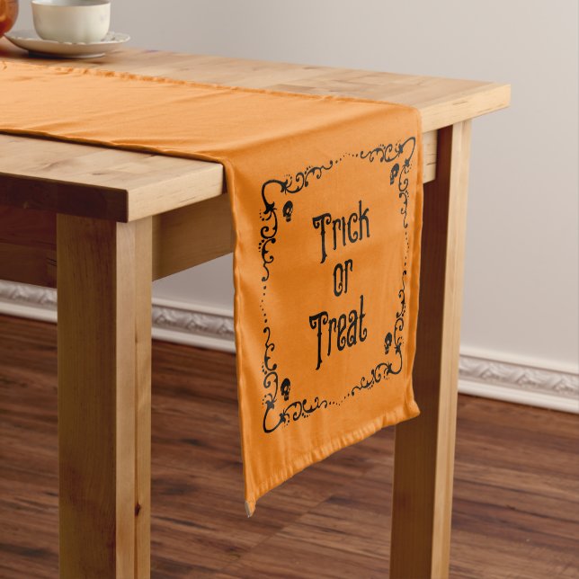 Halloween Pumpkin Orange and Black Trick or Treat  Medium Table Runner (In Situ)