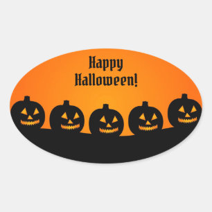 Halloween Pumpkin Orange Black Spooky Silhouette Oval Sticker