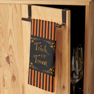 Halloween Pumpkin Orange Trick or Treat Tea Towel