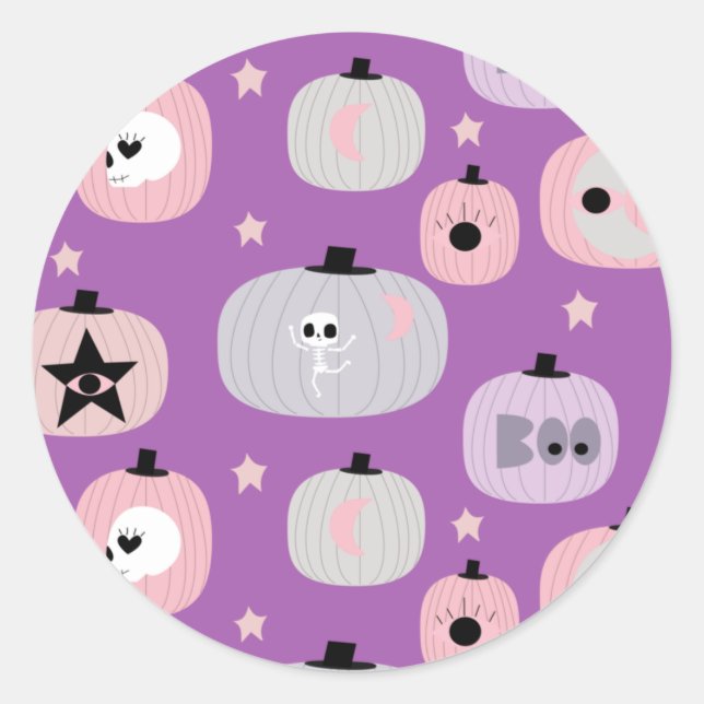 Halloween pumpkin pastel purple classic round sticker (Front)