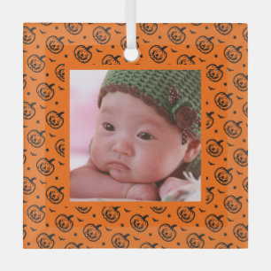 Halloween pumpkin pattern orange photo glass tree decoration