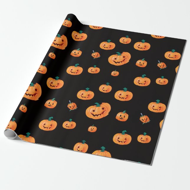Halloween Pumpkin Pattern Wrapping Paper (Unrolled)