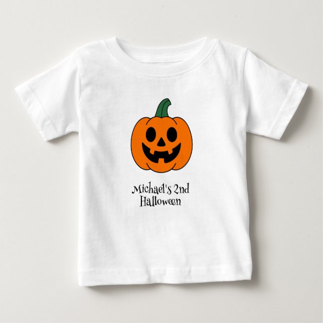Halloween Pumpkin Personalised Baby Boy T-Shirt (Front)