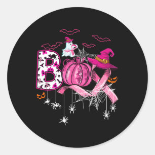 Halloween Pumpkin Pink Ribbon Witch Breast Cancer Classic Round Sticker