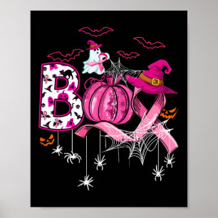 Halloween Pumpkin Pink Ribbon Witch Breast Cancer Poster