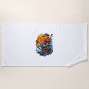 Halloween Pumpkin Pirate Adventure Beach Towel