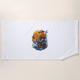 Halloween Pumpkin Pirate Adventure Beach Towel