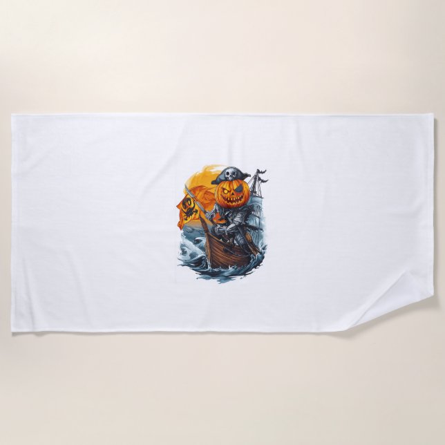 Halloween Pumpkin Pirate Adventure Beach Towel (Front)