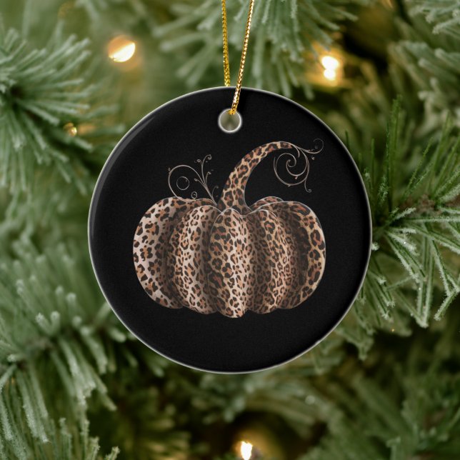 Halloween Pumpkin Plaid Leopard Fall Thanksgiving  Ceramic Ornament (Tree)